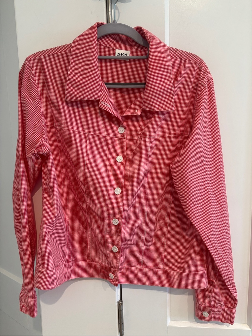 Vintage Red Gingham Button-Down Shirt Jacket